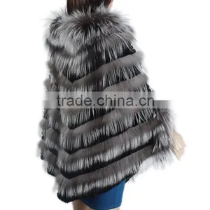 Women Beautiful Fur Poncho Silver Fox Fur Poncho Rex Rabbit Fur Poncho Sale KZ150082 Supplier's Choice thumbnail-3