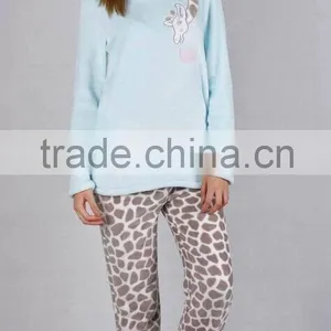 Kevince Flannel Pyjamas Set Deer Emb Knitting Woman MOQ 1000set OEM Factory Directly thumbnail-1