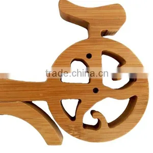 WR012/100% Bamboo Material Hot Sale Bicycle Shaped Bamboo Wine Rack thumbnail-5