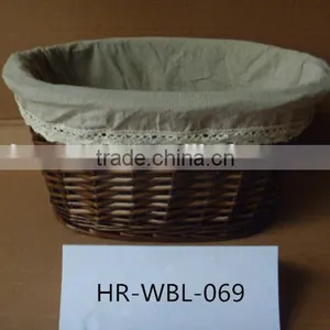 Handmade Round Wicker Basket With Grey Cotton Liner thumbnail-1