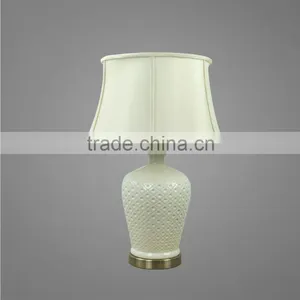 Antique Brass Plated Metal Base And Ceramic Body With Fabric Lampshade Study Table Lamp Bedside Table Lamp thumbnail-1