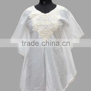 White Embroidery Cotton Kaftan/ Beach Embroidery Kaftan thumbnail-1