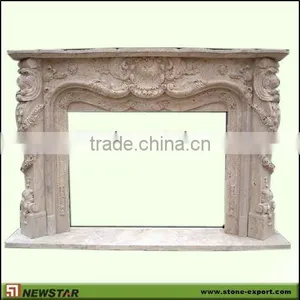 Beige Travertine Fireplace thumbnail-1