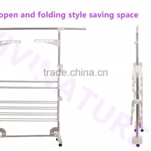 2017 Hot Sale Portable Clothes Drying Rack With 3 Layers and 6 Wheels Design for Adjustable Bar thumbnail-3