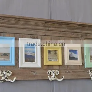 2016 Vintage Wood Wall Shelf With Hooks and Photo Frame thumbnail-2