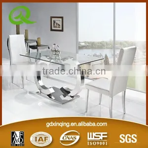 TH286 Modern Glass Top Stainless Steel Dining Table Furniture thumbnail-1