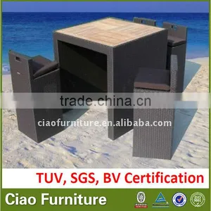 Wholesale Modern Wooden Top Rattan Base Bar Table and Chairs thumbnail-1
