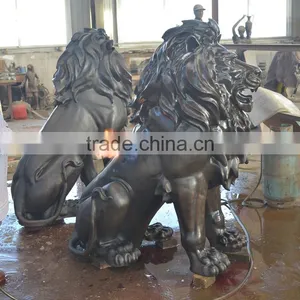 Animal Metal Bronze Lost Casting Wax Sitting Lion Statue for Garden thumbnail-4