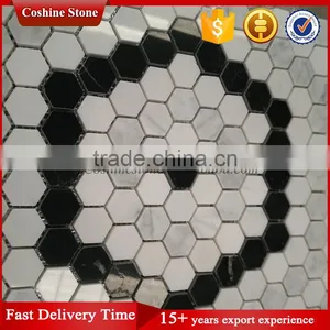 White Carrara and Dark Black Marble Stone Hexagon Shaped Mosaic thumbnail-3