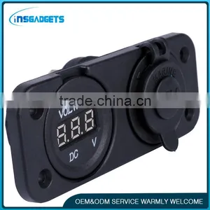 12V Dual Car Socket USB Adapter Charger With Digital Voltmeter thumbnail-2