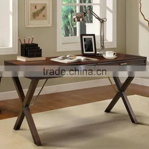 Office Desk CROSS LEGS Coffee Colour Mahogany Wood Furniture thumbnail-1