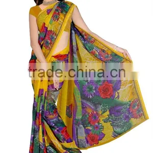 Mix Color Printed Designer Styles Saree With Blouse Material thumbnail-2