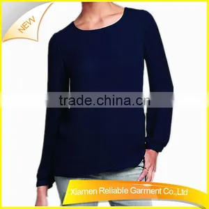 Navy Round Neckline Long Sleeve Pure Chiffon Online Selling Shirt thumbnail-1