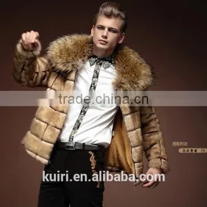 Super Quality Man's Fox Fur Coat With Raccoon Fur Collar Jackets Printed Man's Faux Fur Jackets Short Coat thumbnail-6
