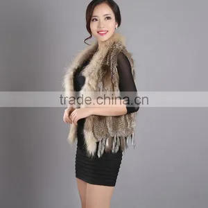 Myfur Women Real Hooded Raccoon And Knitted Rabbit Fur Vest For Lady thumbnail-2