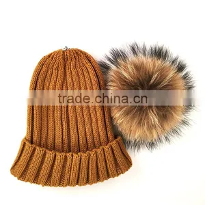 Myfur Detachable Natural Raccoon Fur Pompom Knit Hat Wholesale Winter Cap thumbnail-3