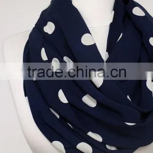 White on Navy Blue Polka Infinity Scarf, Circle Scarf, Loop Scarf, Scarves, Spring - Fall - Winter Fashion thumbnail-5