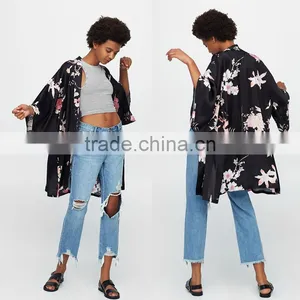 VARIOUS COLORS Floral Print Ladies Elegant Long Sleeve Kimono thumbnail-6