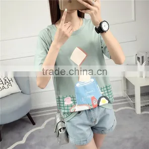 2017 New Women's Short Sleeve Sets Loose T-shirts Printed Round Collar Women's College Wind Coat thumbnail-3
