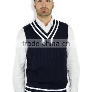 Latest Design V Neck Cable Knitting Sleeveless Man Vest thumbnail-4