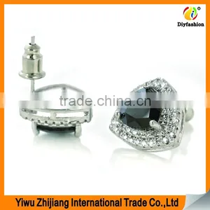 Bilateral Set Auger Black Zircon Platinum Plated Alloy Stud Earrings thumbnail-2