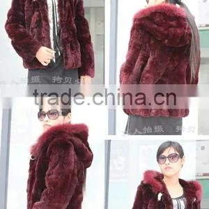 Stunning Trendy Noblest Hooded Rabbit Hair Fur Coat Garment JL001 thumbnail-1