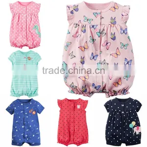 Summer Short Sleeves Cartoon Cotton Newborn Baby Girls Boys Jumpsuits thumbnail-1