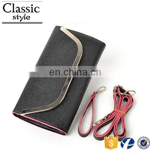 CR Fully Stocked Cheap Fancy a Casual Shoulder pu Surface Inlaid Iron Border With Long Belt Black Envelope Purse Silicon Bag thumbnail-1