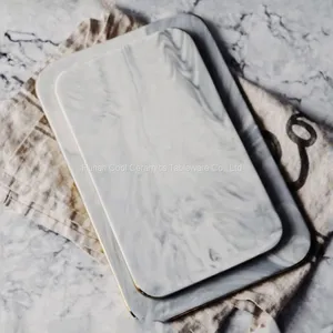 Modern 10/12 Inch Marbling Golden Edge Flat Ceramic Plate thumbnail-2