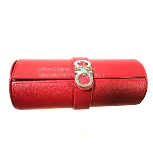 Handmade Crossgrain Saffiano Leather Watch Bracelets Case Leather Travel Case Watch Roll With Custom Logo thumbnail-2