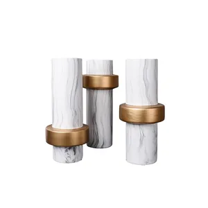 Marbling White And Gold Rings Ceramic Flower Vase, Office Hotel Showroom Tea Table Decoration thumbnail-5