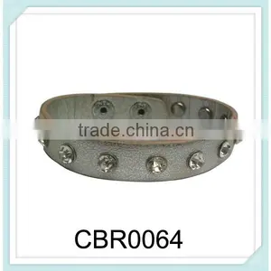 New Trend Narrow Round Snap-fastner Bracelet PU Leather Hand-made Crystal Leather Wrap Bracelet ,wrap Leather Bracelet thumbnail-1