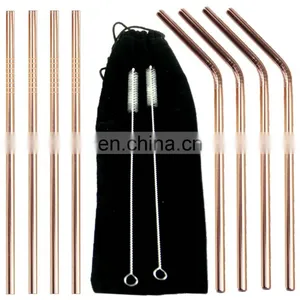 High Quality Rose Gold Plated Metal Drinking Reusable 304 Stainless Steel Straws thumbnail-4