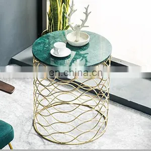 Cheap Living Room Gold Base Round Marble Top Modern Metal Gold Round Coffee Table Set thumbnail-4