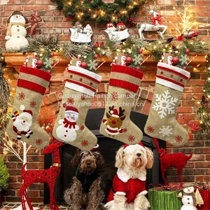 Christmas DecorationsSackcloth Embroidery Christmas Socks Gift BagChristmas Decoration Pendant thumbnail-3