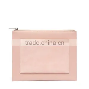 Guangzhou Hot Sale Pink Suede Pocket and Calfskin Leather Evening Party Clutch Pouch Clutches Bag for Woman thumbnail-2
