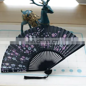 Custom Decorations Single-sided Folding Fan Bamboo Silk Cloth Lady Fan With Tassels thumbnail-2