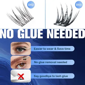 DIY Full Strip Eyelashes Individual Cluster Self-Adhesive Press Lashes No Glue Required Light Blue D-02 thumbnail-4