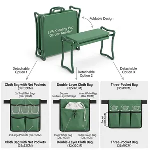 Sturdy Portable Foldable Steel Frame EVA Padded Cushion Dual Use Garden Kneeling Seat With Side Pocket Garden Kneeler Bench thumbnail-5