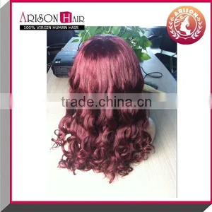 2015 HOT Wholesale Cheap Human Brazilian Natural Hair Full Lace Wig Caps 99J# thumbnail-1