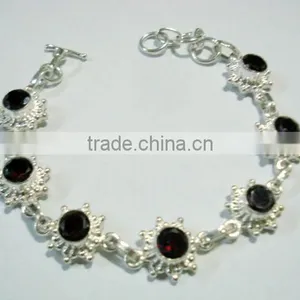 Faceted Garnet Gemstone Metal Bracelets thumbnail-1