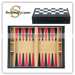 Book Style Folded 3 in 1 Travel Leather Chess and Backgammon Game Set thumbnail-4