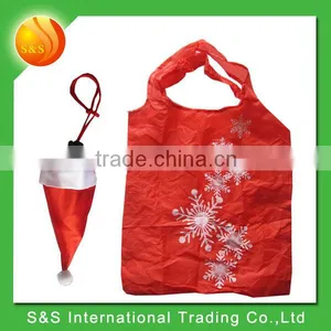 Lightweight Bright Red Polyester Santa Hat Foldable Shopping Bag thumbnail-1
