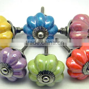 Ceramic Drawer Pull Knobs With Metal Fittings - Plain Glazed Color thumbnail-1