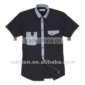 Latest European Style Popular Casual Black New Stylish Men's Short Sleeve Cotton Shirt thumbnail-1