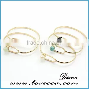 High Quality Women Simple Design Gold Natural Stone Bead Bracelet Charms Cuff Bangles thumbnail-3