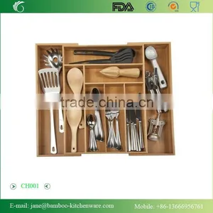 BAMBOO WOODEN EXTENDING CUTLERY TRAY ORGANISER EXPANDABLE DRAWER thumbnail-3