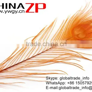 ZPDECOR Crafts Factory Leading Supplier Wholesale Cheap Full Eye Dyed Gold Peacock Tail Feathers thumbnail-5