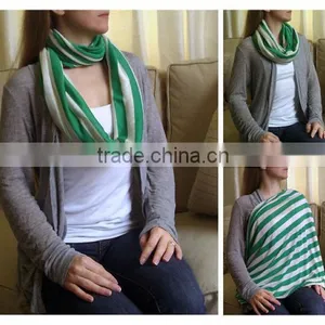 Cotton Spandex Premium Quality Green Stripe Nursing Wrap Scarf Cover thumbnail-1