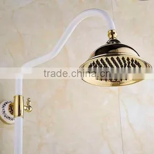 2016 Newly US Wall Mounted White Painting Baked Bath&Shower Faucet Set Rain 8 Inch Shower Head With Brass Handle Shower Golden thumbnail-2